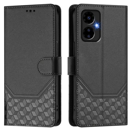 For Boost Mobile Celero 5G 2024 Honeycomb Embossing RFID Leather Phone Case(Black) by buy2fix