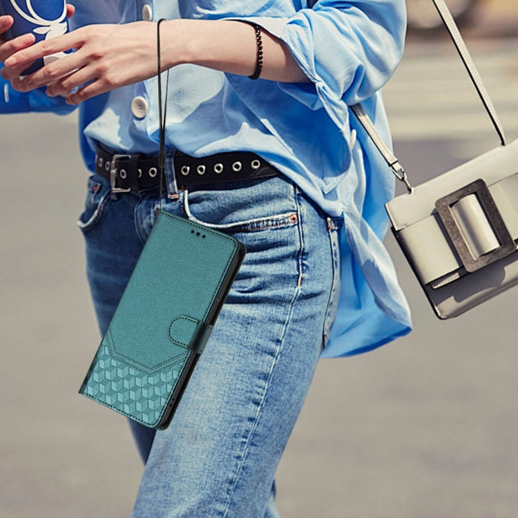 For Boost Mobile Celero 5G 2024 Honeycomb Embossing RFID Leather Phone Case(Peacock Green) by buy2fix