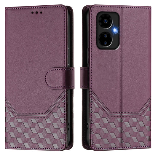 For Boost Mobile Celero 5G 2024 Honeycomb Embossing RFID Leather Phone Case(Violet) by buy2fix