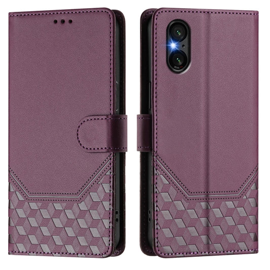 For Sony Xperia 5 VI 2024 Honeycomb Embossing RFID Leather Phone Case(Violet) by buy2fix