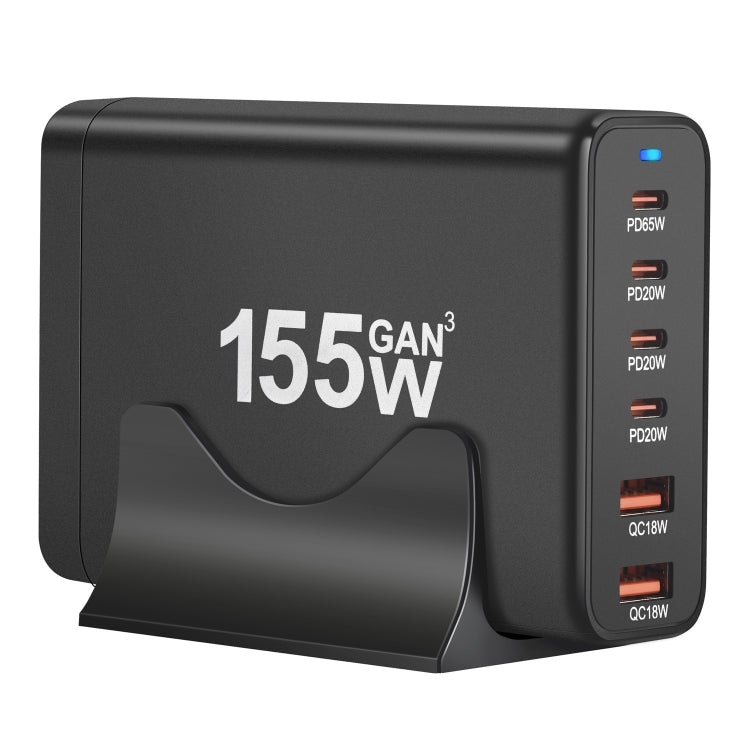 155W 4Type-C, 2USB 6-Ports Desktop Fast Charger, Plug Type:EU Plug(Black) by buy2fix