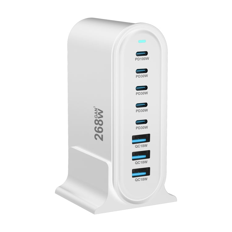 YMX-968 268W 5Type-C, 3USB 8-Ports Desktop Fast Charger, Plug Type:UK Plug(White) by buy2fix