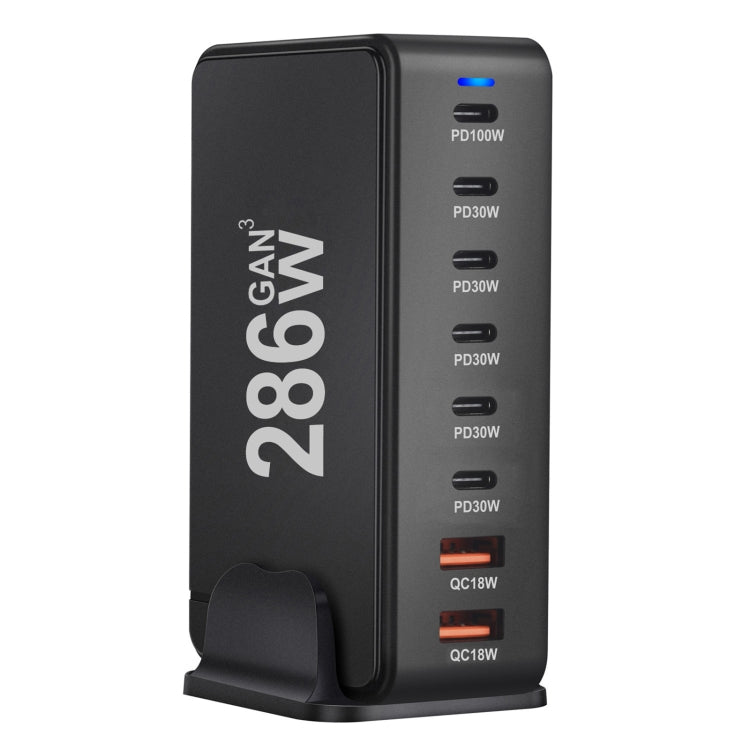 YMX-986 286W 6 Type-C, 2 USB 8-Ports Desktop Fast Charger, Plug Type:US Plug(Black) by buy2fix