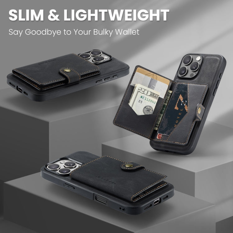 For iPhone 16 Pro JEEHOOD J01 Retro Magnetic Detachable Wallet Phone Case(Black) by JEEHOOD