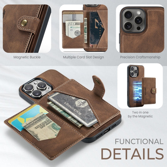 For iPhone 16 Pro JEEHOOD J01 Retro Magnetic Detachable Wallet Phone Case(Brown) by JEEHOOD