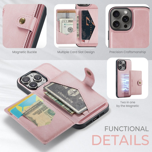 For iPhone 16 Pro JEEHOOD J01 Retro Magnetic Detachable Wallet Phone Case(Pink) by JEEHOOD