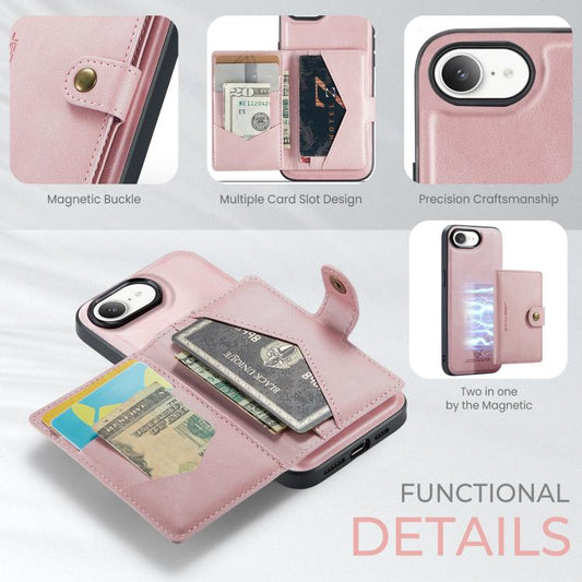 For iPhone 16e JEEHOOD J01 Retro Magnetic Detachable Wallet Phone Case(Pink) - iPhone 16e Cases by JEEHOOD | Online Shopping UK | buy2fix