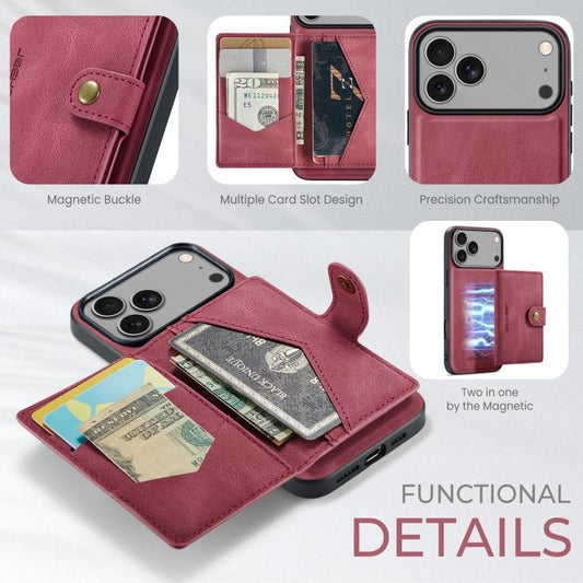 For iPhone 17 Pro JEEHOOD J01 Retro Magnetic Detachable Wallet Phone Case(Red) - iPhone 17 Pro Cases by JEEHOOD | Online Shopping UK | buy2fix