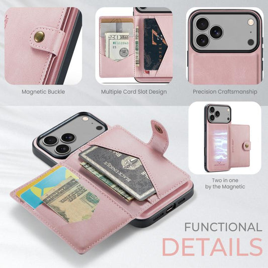 For iPhone 17 Pro JEEHOOD J01 Retro Magnetic Detachable Wallet Phone Case(Pink) - iPhone 17 Pro Cases by JEEHOOD | Online Shopping UK | buy2fix