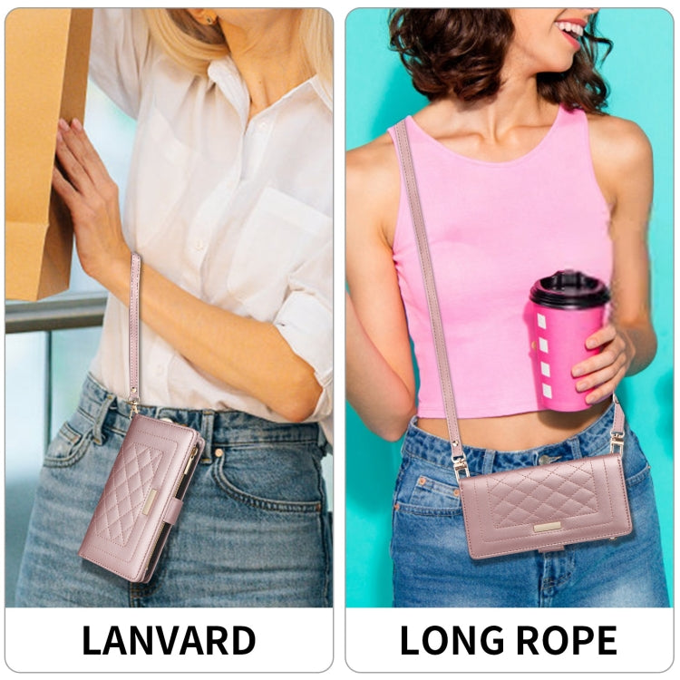 For iPhone 16 Pro Crossbody Zipper Wallet Rhombus Leather Phone Case(Rose Gold) by buy2fix