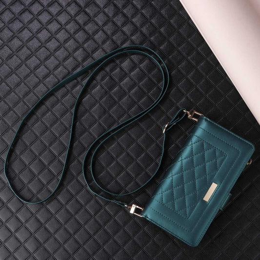 For iPhone 16 Pro Crossbody Zipper Wallet Rhombus Leather Phone Case(Green) by buy2fix