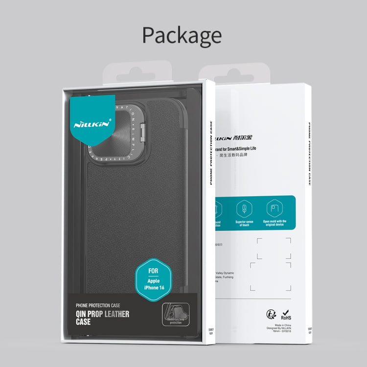 For iPhone 16 NILLKIN Qin Prop Series Flip Camera Cover Design Leather Phone Case(Brown) by NILLKIN