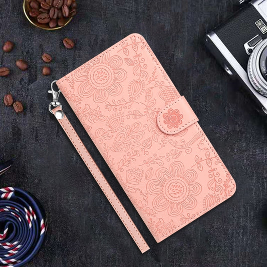 For iPhone 16 Floral Embossed Pattern Leather Phone Case(Pink) by buy2fix