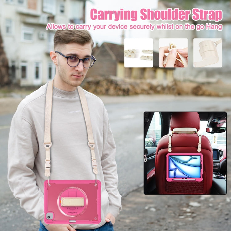 For iPad Air 11 2025 / 2024 Heavy Duty Hybrid Tablet Case with Hand Grip & Strap(Rose Red) by buy2fix