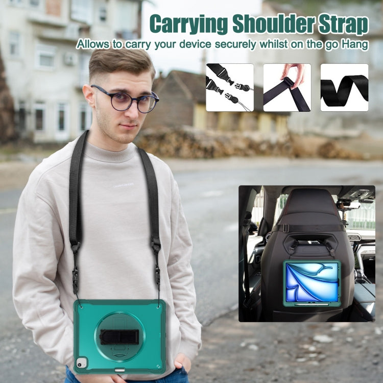 For iPad Air 13 2025 / 2024 Heavy Duty Hybrid Tablet Case with Hand Grip & Strap(Dark Green) by buy2fix