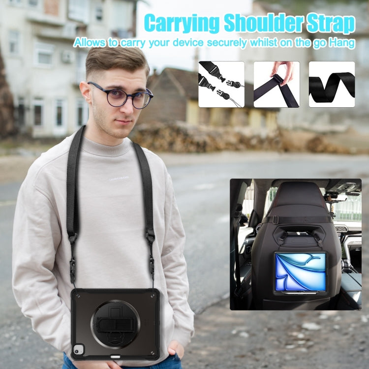 For iPad Air 13 2025 / 2024 Heavy Duty Hybrid Tablet Case with Hand Grip & Strap(Black) by buy2fix