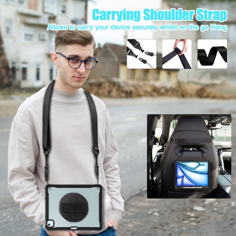 For iPad Air 13 2025 / 2024 Heavy Duty Hybrid Tablet Case with Hand Grip & Strap(Black Transparent) by buy2fix