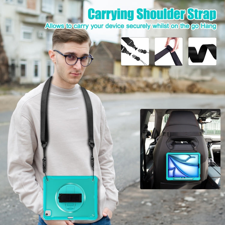 For iPad Air 13 2025 / 2024 Heavy Duty Hybrid Tablet Case with Hand Grip & Strap(Light Blue) by buy2fix