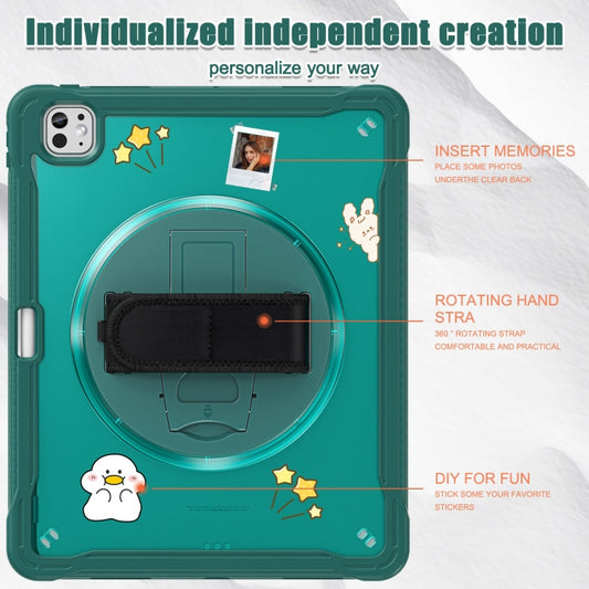 For iPad Pro 13 2025 / 2024 Heavy Duty Hybrid Tablet Case with Hand Grip & Strap(Dark Green) by buy2fix