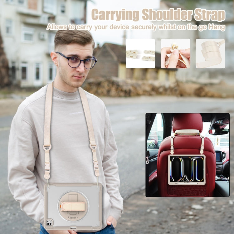 For iPad Pro 13 2025 / 2024 Heavy Duty Hybrid Tablet Case with Hand Grip & Strap(Khaki) by buy2fix