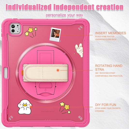 For iPad Pro 13 2025 / 2024 Heavy Duty Hybrid Tablet Case with Hand Grip & Strap(Rose Red) by buy2fix