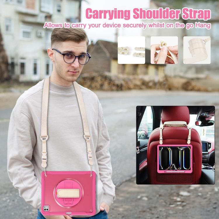 For iPad Pro 13 2025 / 2024 Heavy Duty Hybrid Tablet Case with Hand Grip & Strap(Rose Red) by buy2fix