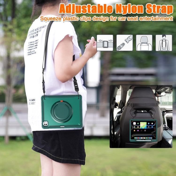 For iPad Pro 13 2025 / 2024 Powerful Sailor Ring Holder Heavy Duty Hybrid Tablet Case with Strap(Dark Green) by buy2fix
