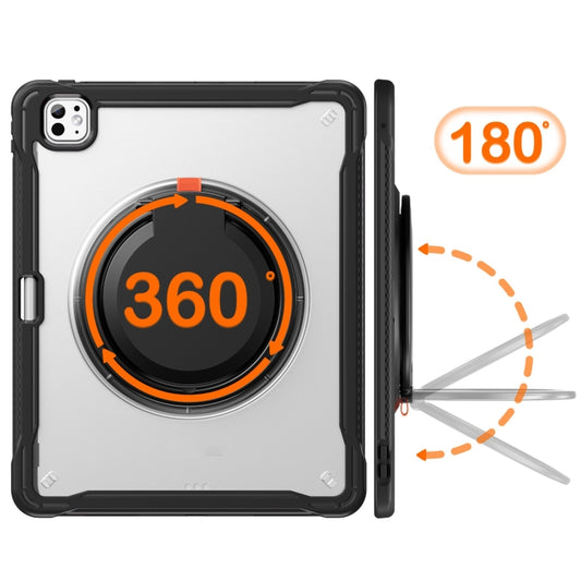 For iPad Pro 13 2025 / 2024 Powerful Sailor Ring Holder Heavy Duty Hybrid Tablet Case with Strap(Black Transparent) by buy2fix