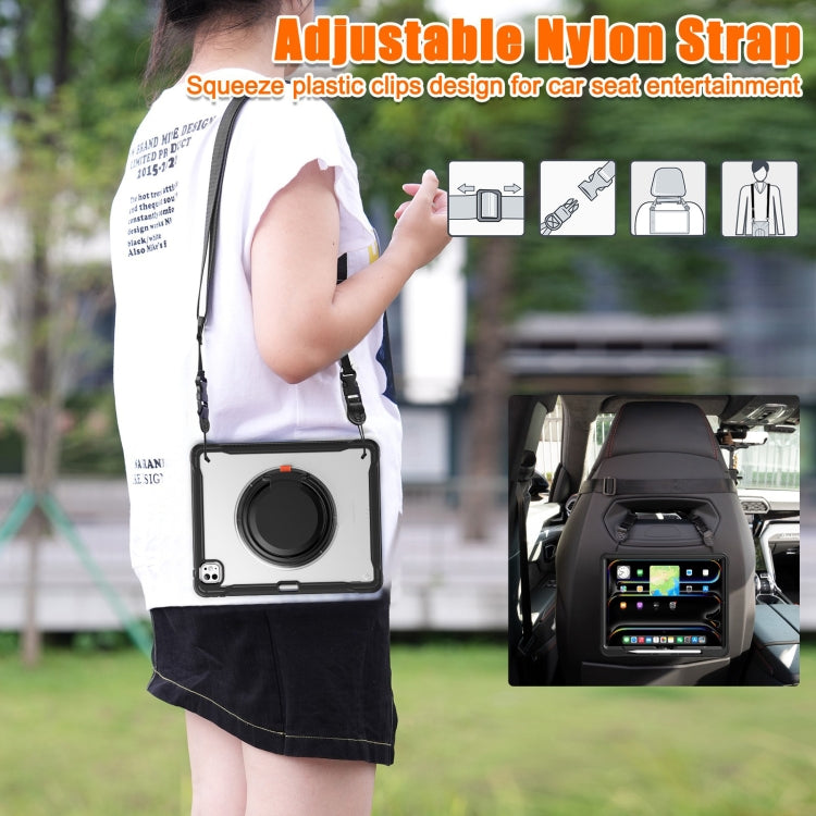 For iPad Pro 13 2025 / 2024 Powerful Sailor Ring Holder Heavy Duty Hybrid Tablet Case with Strap(Black Transparent) by buy2fix