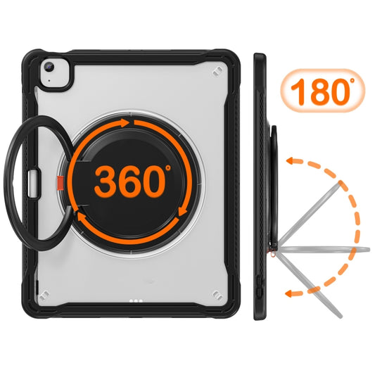 For iPad Air 13 2025 / 2024 Powerful Sailor Ring Holder Heavy Duty Hybrid Tablet Case with Strap(Black Transparent) by buy2fix