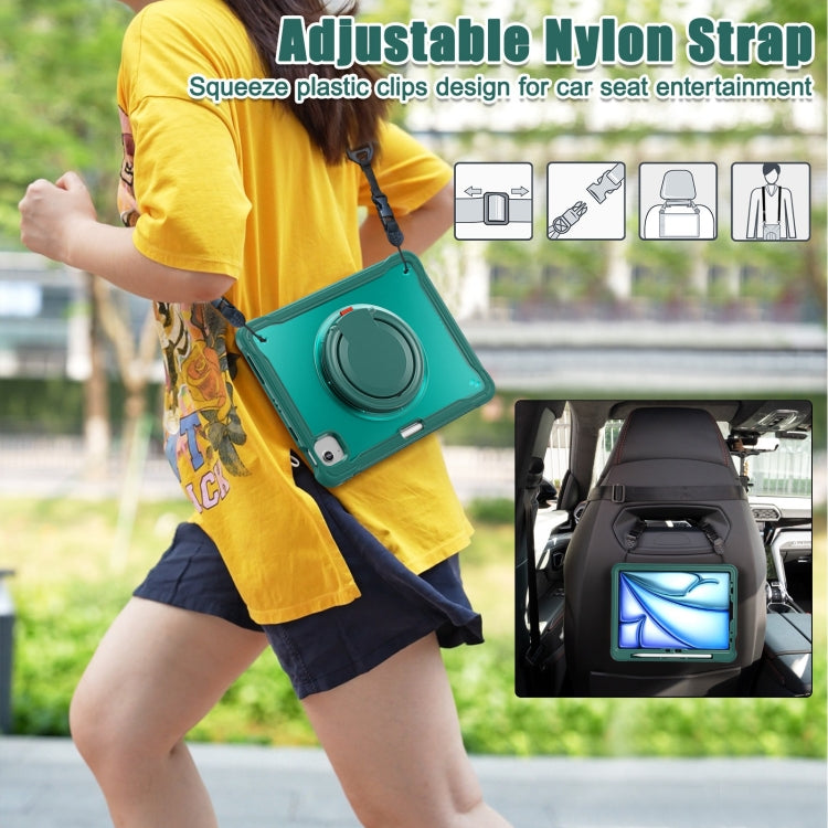 For iPad Air 11 2025 / 2024 Powerful Sailor Ring Holder Heavy Duty Hybrid Tablet Case with Strap(Dark Green) by buy2fix