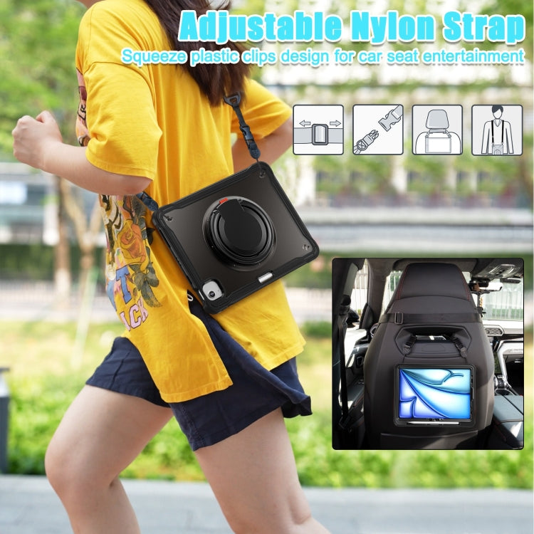 For iPad Air 11 2025 / 2024 Powerful Sailor Ring Holder Heavy Duty Hybrid Tablet Case with Strap(Black) by buy2fix