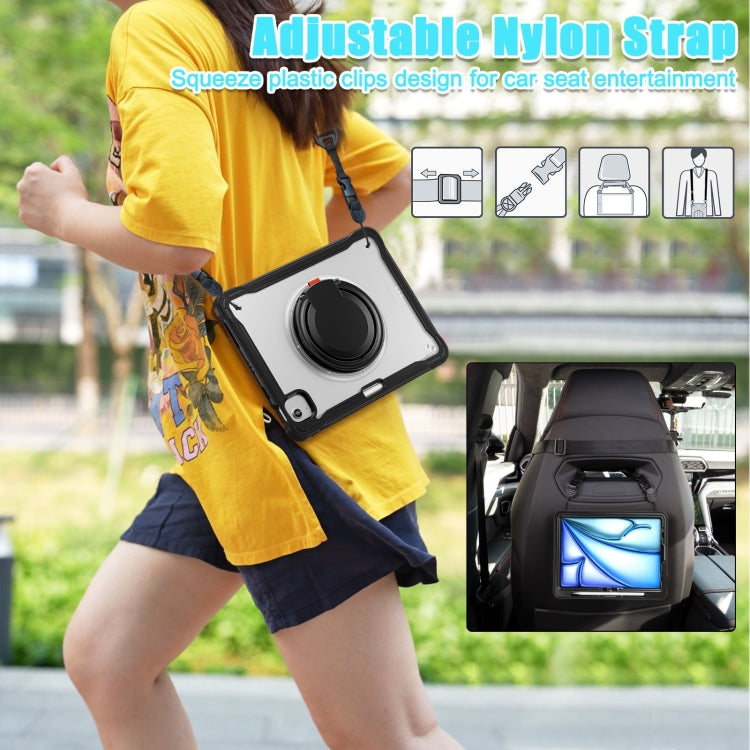 For iPad Air 11 2025 / 2024 Powerful Sailor Ring Holder Heavy Duty Hybrid Tablet Case with Strap(Black Transparent) by buy2fix