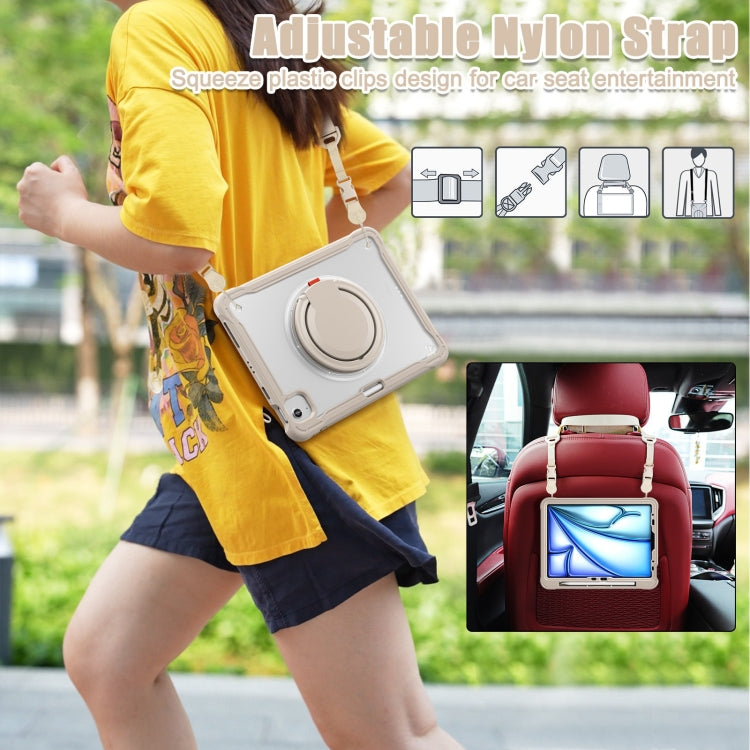 For iPad Air 11 2025 / 2024 Powerful Sailor Ring Holder Heavy Duty Hybrid Tablet Case with Strap(Khaki) by buy2fix