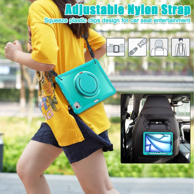 For iPad Air 11 2025 / 2024 Powerful Sailor Ring Holder Heavy Duty Hybrid Tablet Case with Strap(Light Blue) by buy2fix