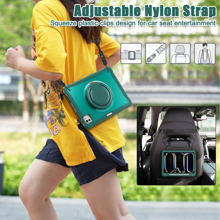 For iPad Pro 11 2025 / 2024 Powerful Sailor Ring Holder Heavy Duty Hybrid Tablet Case with Strap(Dark Green) by buy2fix