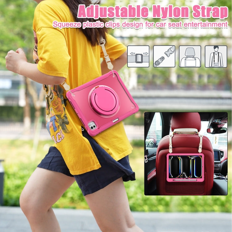 For iPad Pro 11 2025 / 2024 Powerful Sailor Ring Holder Heavy Duty Hybrid Tablet Case with Strap(Rose Red) by buy2fix