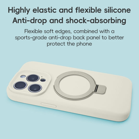 For iPhone 16 Pro Precision Hole Liquid Silicone MagSafe Metal Ring Holder Phone Case(White) by buy2fix