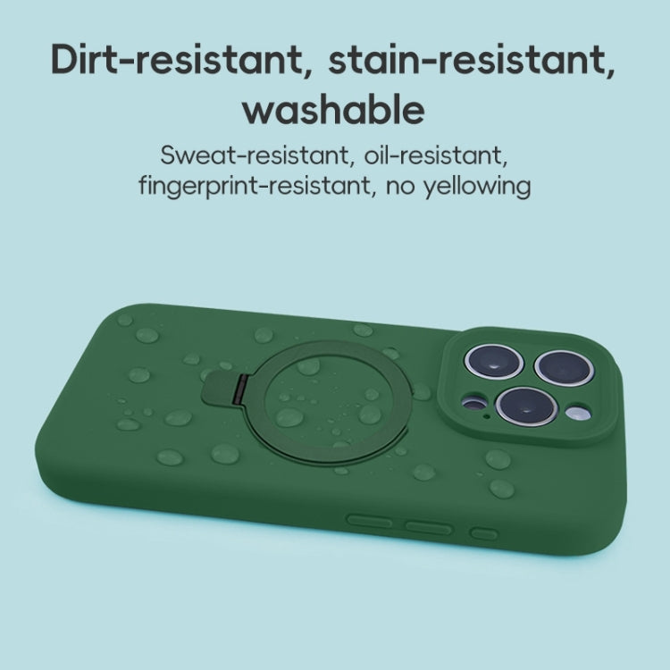 For iPhone 16 Precision Hole Liquid Silicone MagSafe Metal Ring Holder Phone Case(Green) by buy2fix