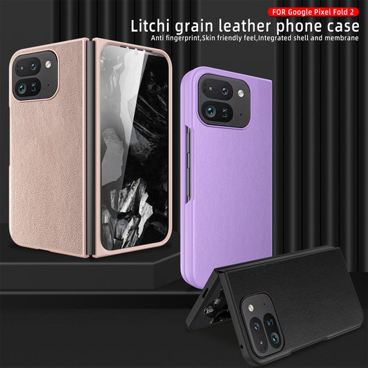 For Google Pixel 9 Pro Fold Litchi Texture Leather PC Shockproof Phone Case(Purple) by buy2fix
