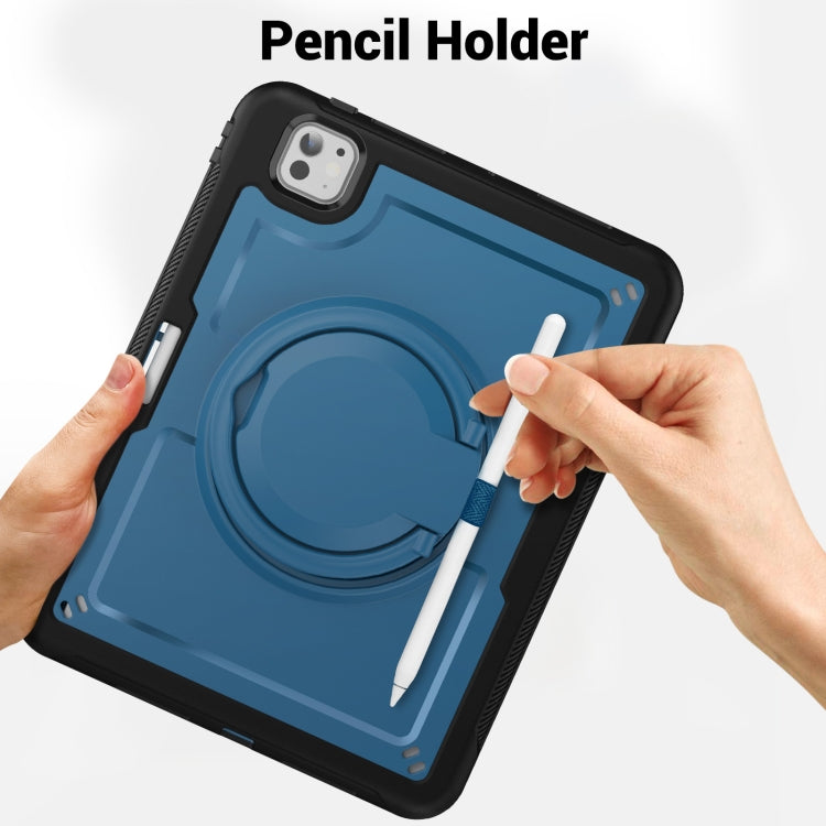 For iPad Pro 11 2025 / 2024 Honeycomb Hybrid Tablet Case with Handle Holder & Strap(Navy Blue) by buy2fix