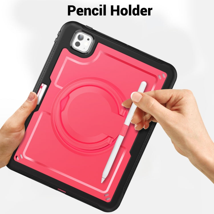 For iPad Pro 11 2025 / 2024 Honeycomb Hybrid Tablet Case with Handle Holder & Strap(Rose Red) by buy2fix