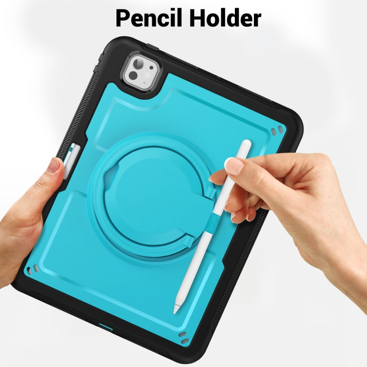 For iPad Pro 11 2025 / 2024 Honeycomb Hybrid Tablet Case with Handle Holder & Strap(Light Blue) by buy2fix