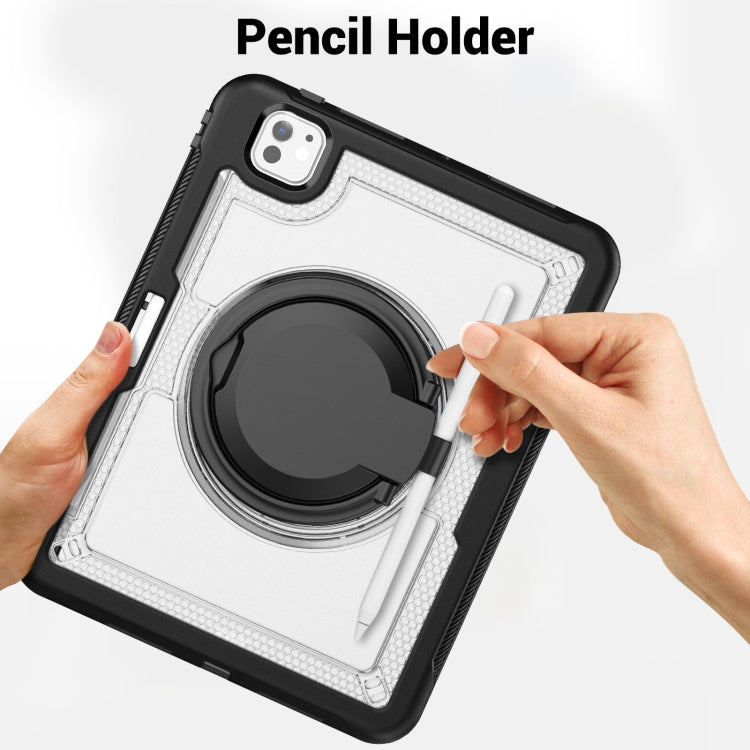 For iPad Pro 11 2025 / 2024 Honeycomb Hybrid Tablet Case with Handle Holder & Strap(Transparent) by buy2fix
