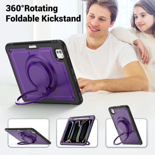 For iPad Pro 11 2025 / 2024 Honeycomb Hybrid Tablet Case with Handle Holder & Strap(Purple) by buy2fix