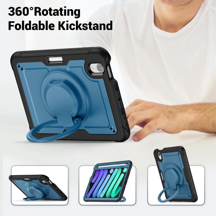 For iPad mini 2024 / mini 6 Honeycomb Hybrid Tablet Case with Handle Holder & Strap(Navy Blue) - iPad mini 2024 Cases by buy2fix | Online Shopping UK | buy2fix