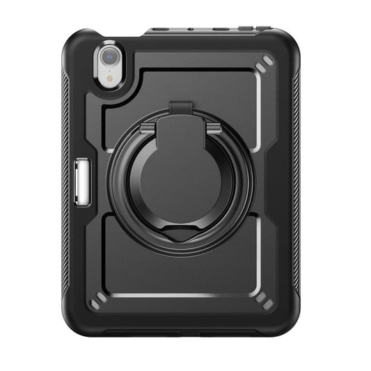 For iPad mini 2024 / mini 6 Honeycomb Hybrid Tablet Case with Handle Holder & Strap(Black) - iPad mini 2024 Cases by buy2fix | Online Shopping UK | buy2fix