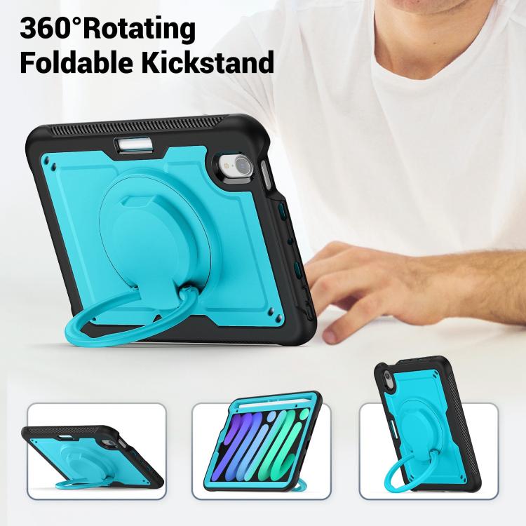 For iPad mini 2024 / mini 6 Honeycomb Hybrid Tablet Case with Handle Holder & Strap(Light Blue) - iPad mini 2024 Cases by buy2fix | Online Shopping UK | buy2fix