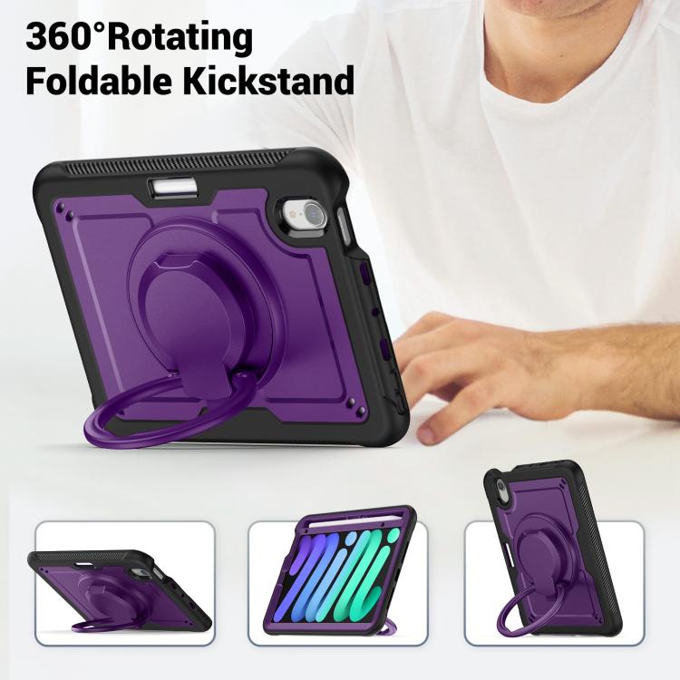 For iPad mini 2024 / mini 6 Honeycomb Hybrid Tablet Case with Handle Holder & Strap(Purple) - iPad mini 2024 Cases by buy2fix | Online Shopping UK | buy2fix
