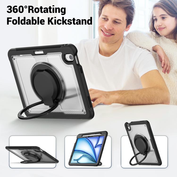 For iPad Air 11 2025 / 2024 Honeycomb Hybrid Tablet Case with Handle Holder & Strap(Transparent) - iPad Air 11 2025 / 2024 Cases by buy2fix | Online Shopping UK | buy2fix